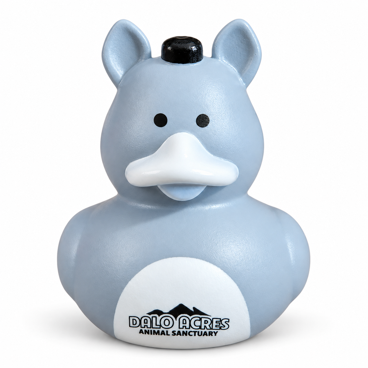 Dalo Acres Donation Duck with sanctuary logo on a clean white background