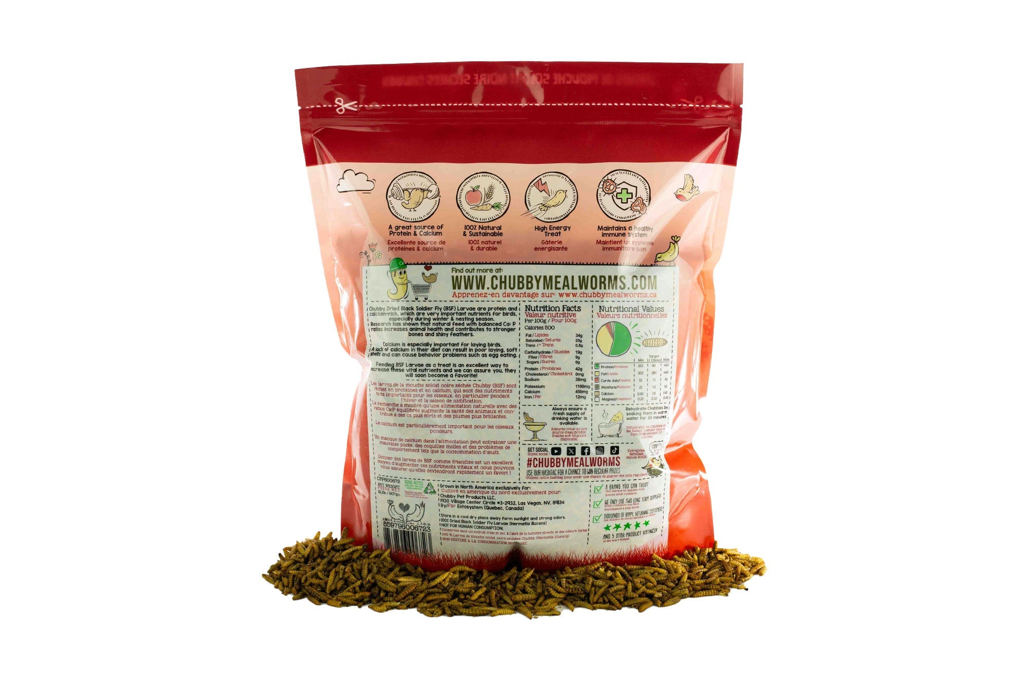 2LB Chubby Dried Black Soldier Fly Larvae - Grown in North America (Montreal) Non-GMO