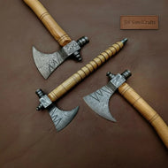 Damascus Pipe Axe 19 Inch Ash Wood Handle | Hand Forged Tomahawk Smoking Axe | JW SteelCrafts