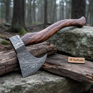 Damascus Bearded Chopping Axe with Curved Rosewood Handle