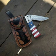 Damascus Folding Pocket Knife — American Flag Handle