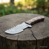 Damascus Tracker Knife Multi Edge Fixed Blade Sawback Outdoor Tool