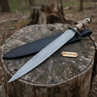 Damascus Steel Roman Gladius Short Sword with Stag Horn Handle