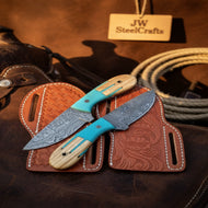Handmade Damascus Skinner Knives 6.5" Olive Wood Resin Handle Hunting Set