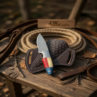 Texas Flag Hunter Mosaic Knife with Damascus Drop Point Blade