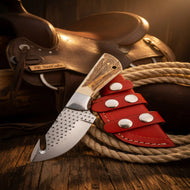Rasp Steel Gut Hook Knife with Stag Horn Handle
