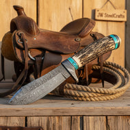 Persian Yuma Deer Antler Knife with Stag Horn and Turquoise Handle