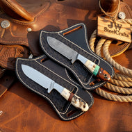 Cross-Draw Ranch Knife Combo with Carbon and Damascus Steel Blades