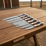 Handmade Damascus Mixed Chef Knife Set (Bread, Chef, Santoku & Utility) – Texas Flag Handles, Full Tang