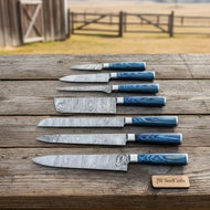Artisan Damascus Specialty Chef Set — Sujihiki Carver, Nakiri Cleaver & Bunka/Petty Trio Collection