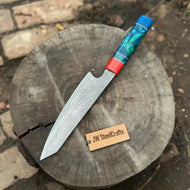 Kiritsuke Style Chef Knife Raindrop Damascus Steel Blade Epoxy Resin Handle | Japanese Kitchen Knife