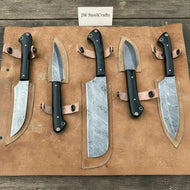 4-Piece Damascus Chef and Utility Knife Set with Black Resin Handles & Swirl Damascus Blades