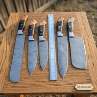 Damascus Multi-Blade Chef Knife Set with Olive and Pakka Wood Handles and 5-Piece Layered Damascus Blades