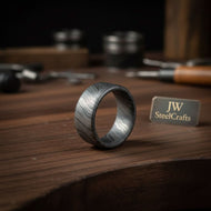 Mens Damascus Steel Wedding Band Smooth Domed Handmade Ring