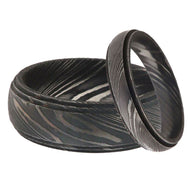 Damascus Steel Wedding Ring Set for Couples Black Pattern Wedding Bands