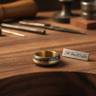 Damascus Steel Wedding Ring Twisted Pattern with Brass Inlay Band