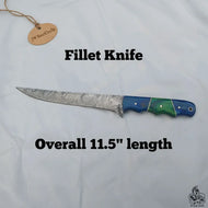 11.5 Inch Damascus Steel Fillet Knife with Two-Tone Colored Wood Handle | JW SteelCrafts