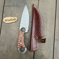Damascus Hunting Skinner Knife Brown Micarta | Handle and Leather Sheath