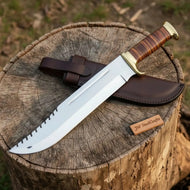 Custom Fixed Blade Bowie Knife Leather Grip Brass Clip Sheath