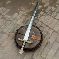 Handmade  Medieval Knight Sword Replica in Satin Steel with Gold Accent Guard