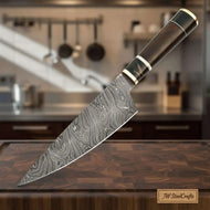 Hammer Forged Twisted 8 Inch Gyuto Damascus Chef Knife with Premium Rosewood Handle