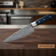 2-Piece Hand-Forged Chef Knife with Pattern-Welded Damascus with Black Micarta Handles (Professional Set)